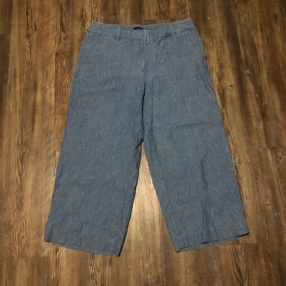 Talbots Pants Women's 6 Blue Perfect Wide Leg Cropped High Rise Linen - Picture 1 of 6